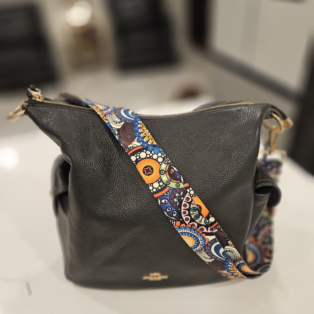Coach Black Leather Bag with Colorful Strap